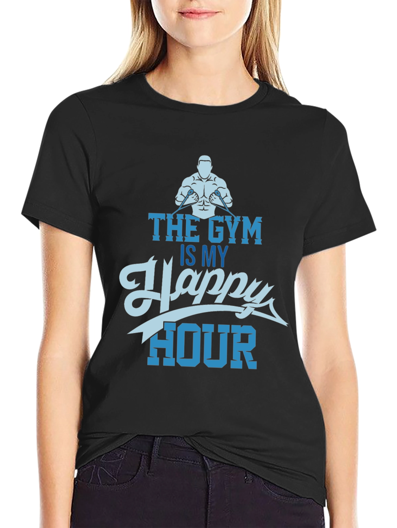 Gym is My Happy Hour Black Graphic Tee