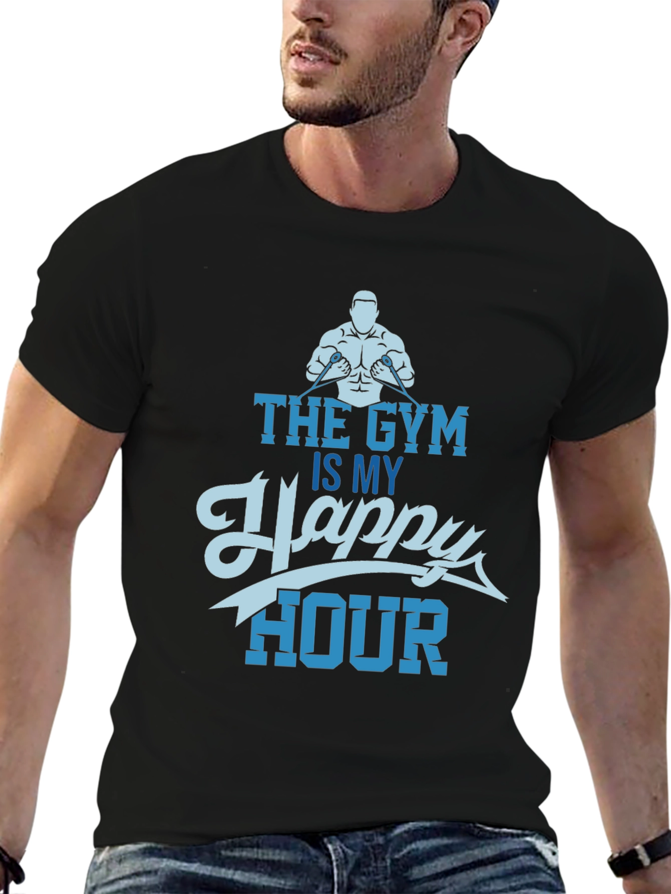 Gym is My Happy Hour Black Graphic Tee