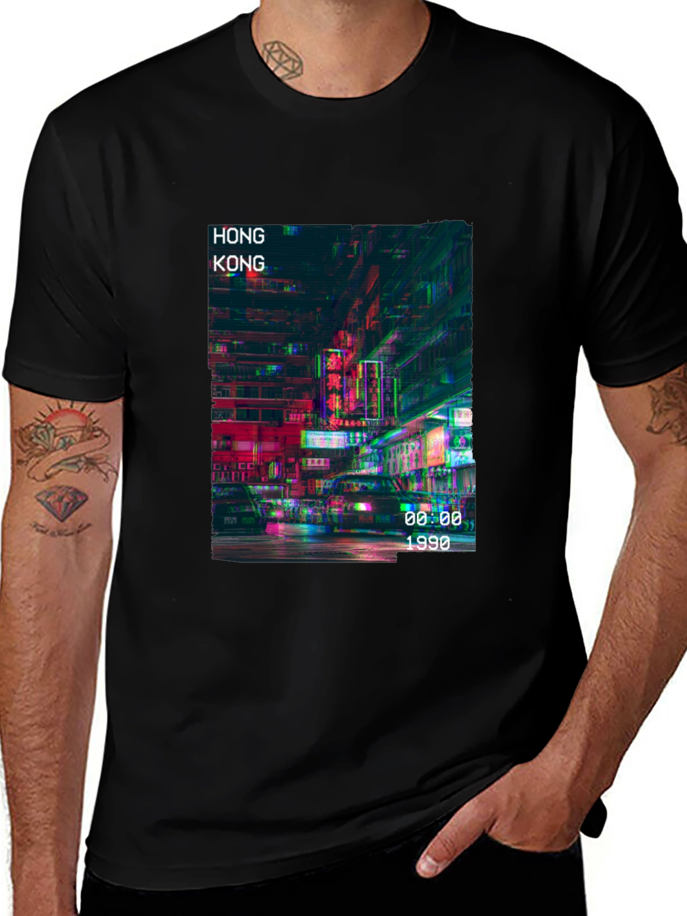 Hong Kong 1990 Graphic Print Black T-Shirt
