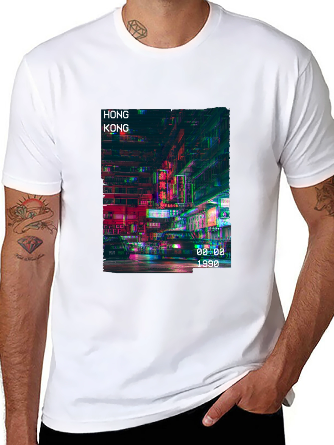 Hong Kong 1990 Graphic Print Black T-Shirt