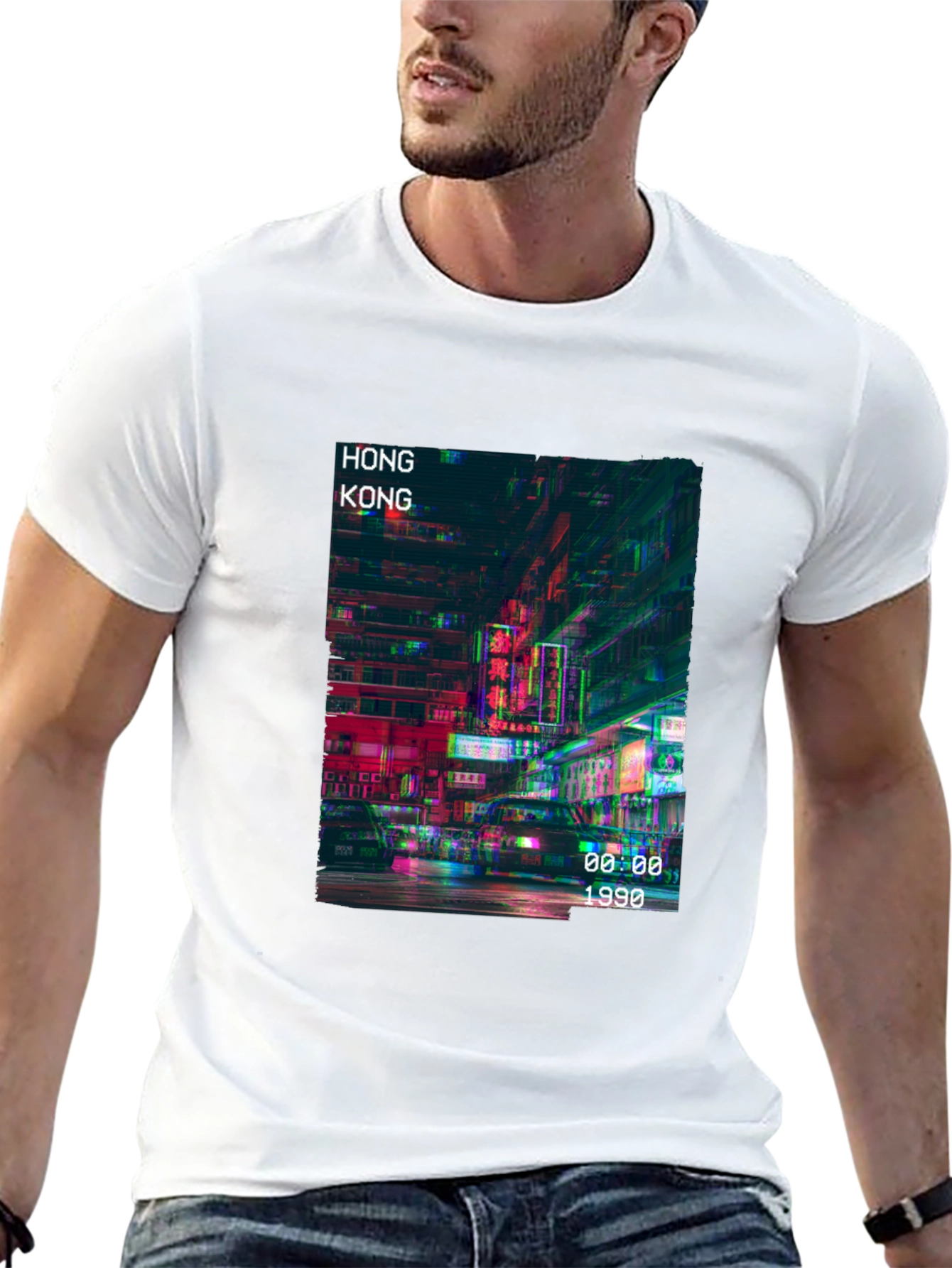 Hong Kong 1990 Graphic Print Black T-Shirt