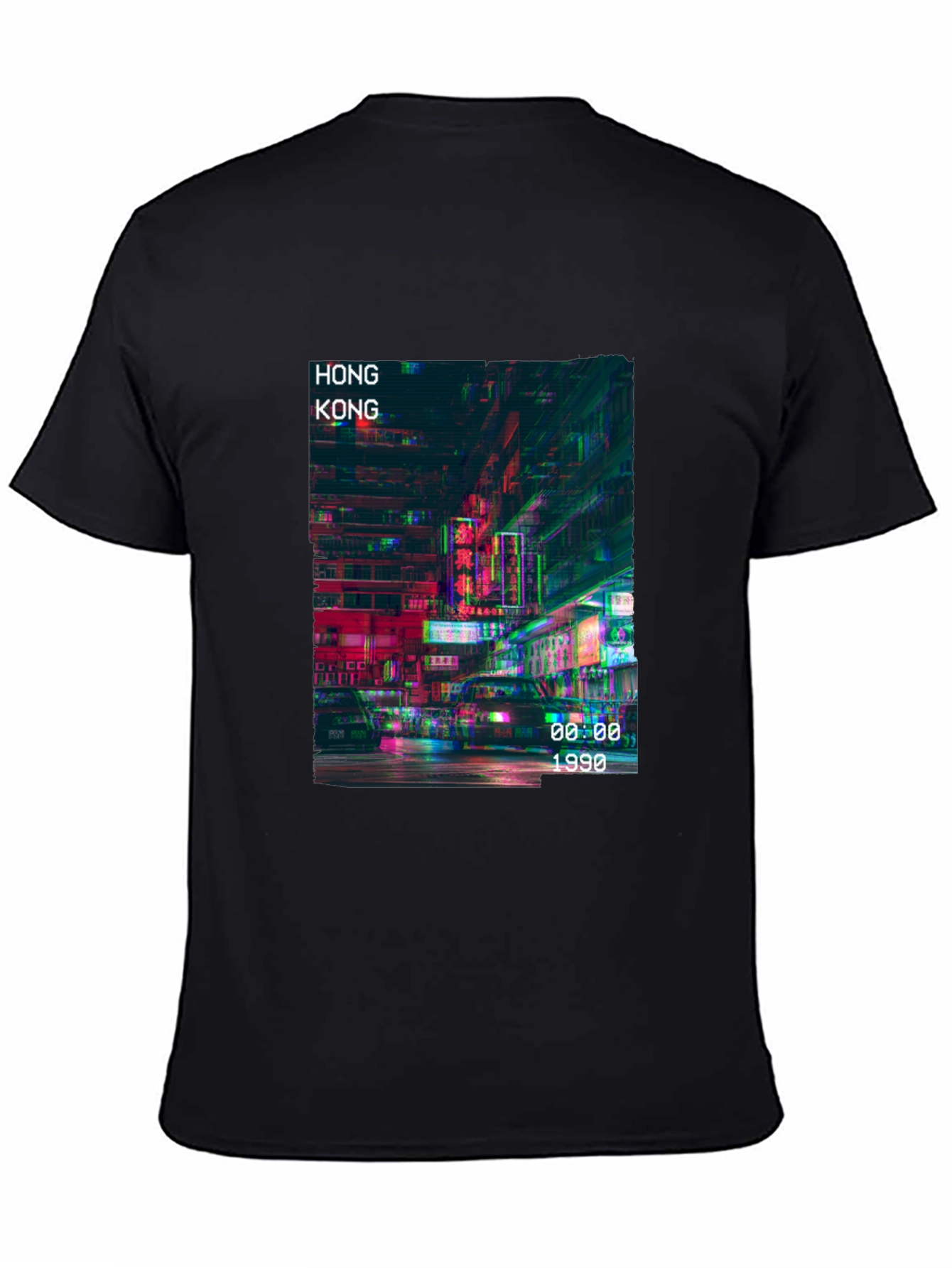Hong Kong 1990 Graphic Print Black T-Shirt
