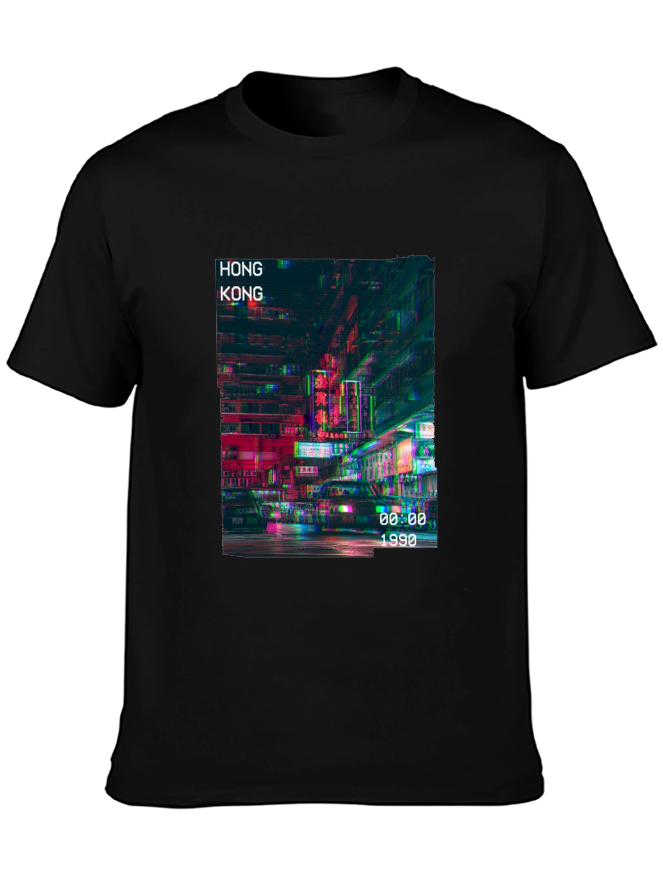 Hong Kong 1990 Graphic Print Black T-Shirt