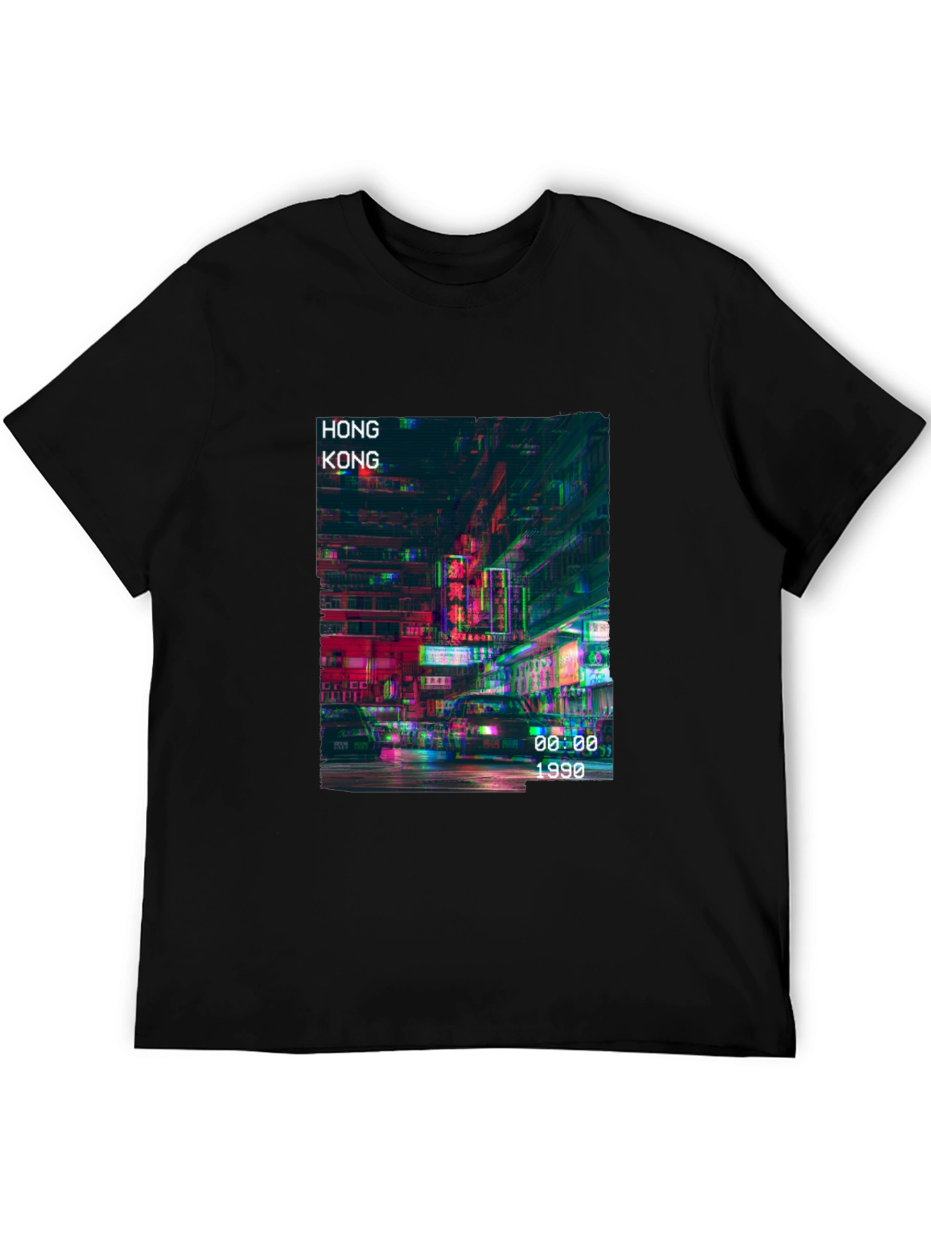 Hong Kong 1990 Graphic Print Black T-Shirt
