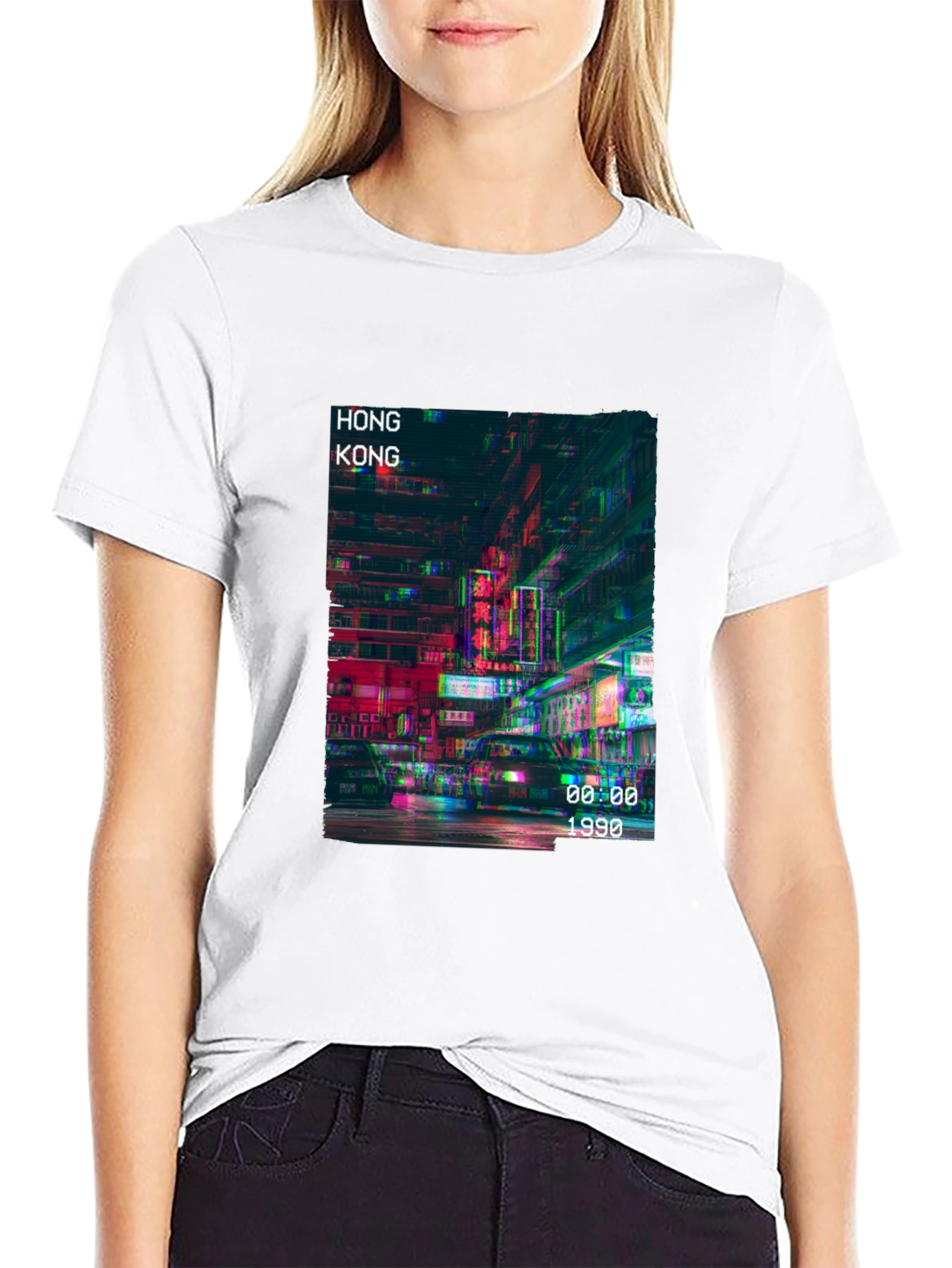 Hong Kong 1990 Graphic Print Black T-Shirt