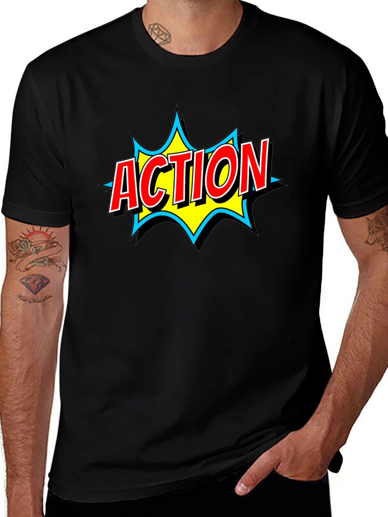 Action Comic Book Style Graphic T-Shirt