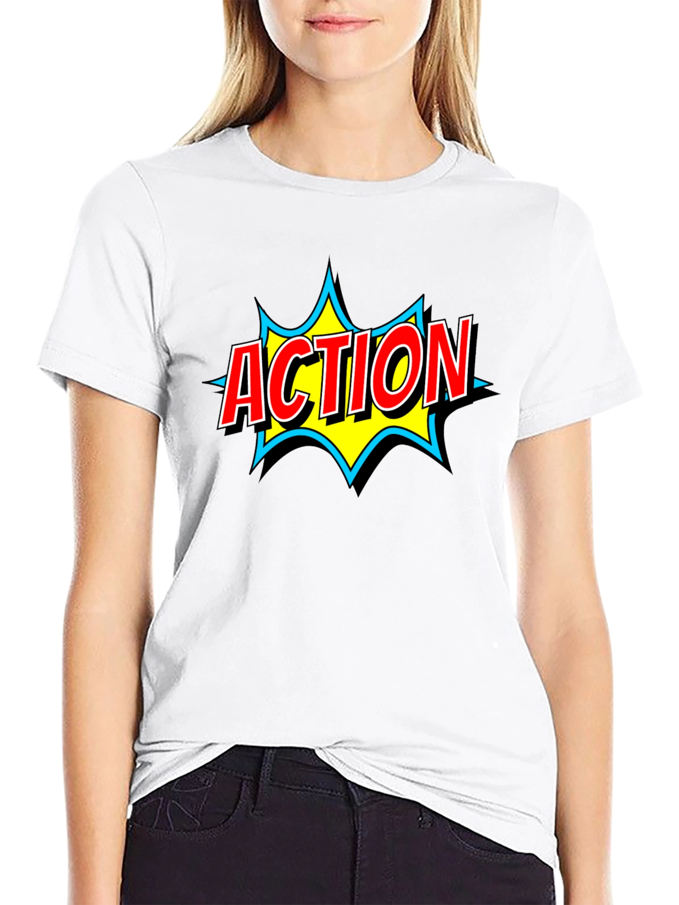 Action Comic Book Style Graphic T-Shirt
