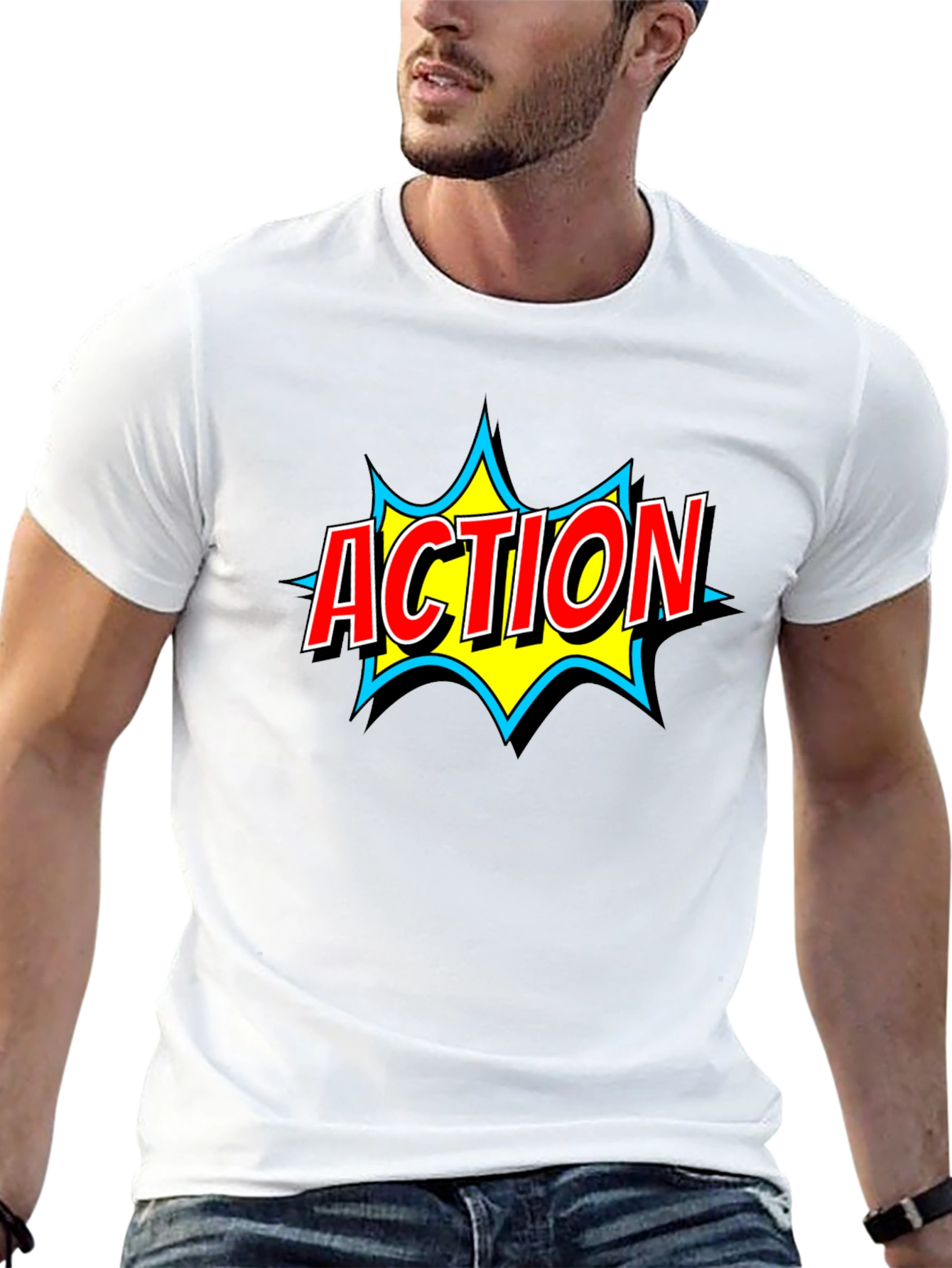 Action Comic Book Style Graphic T-Shirt