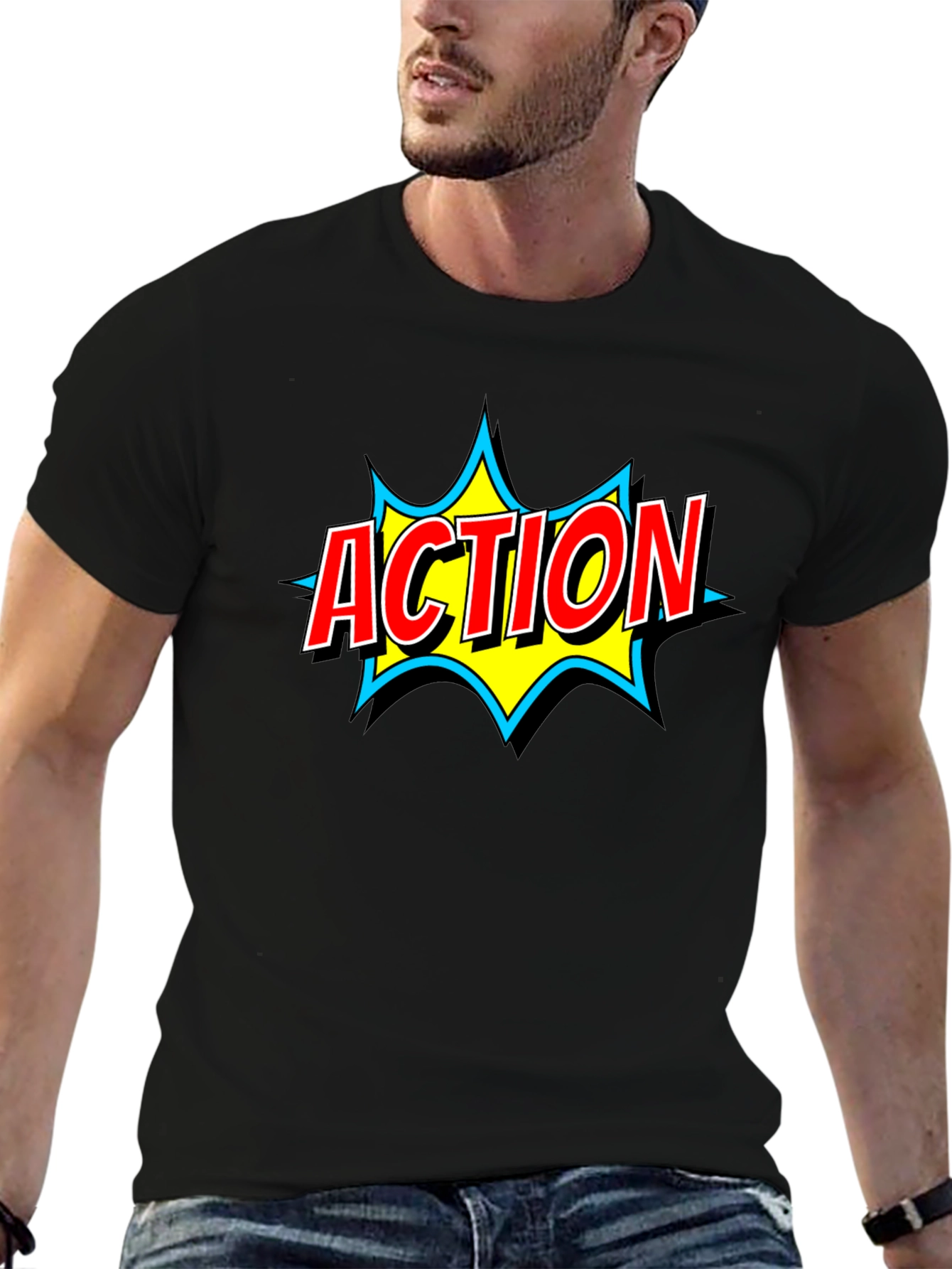 Action Comic Book Style Graphic T-Shirt