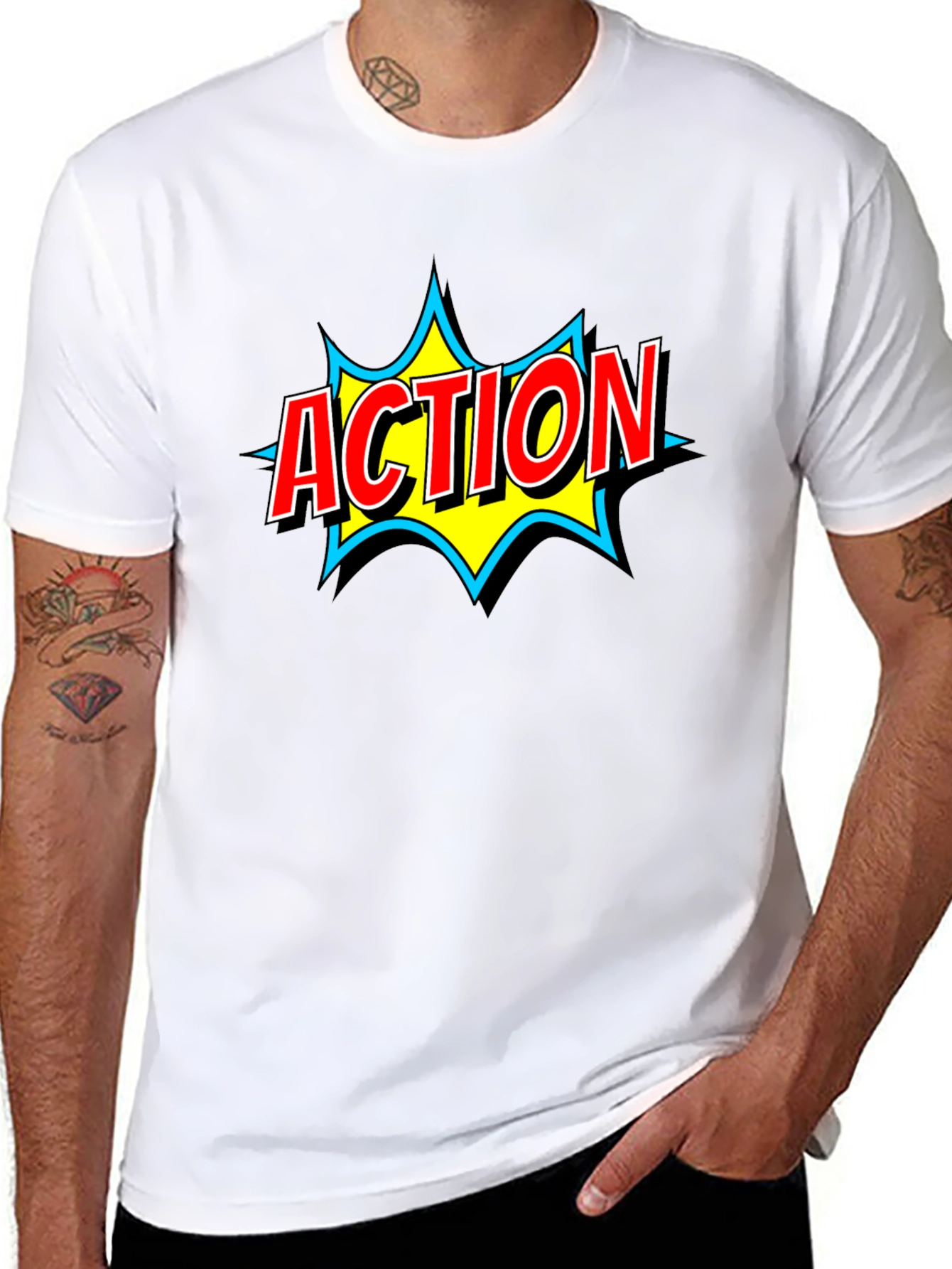Action Comic Book Style Graphic T-Shirt