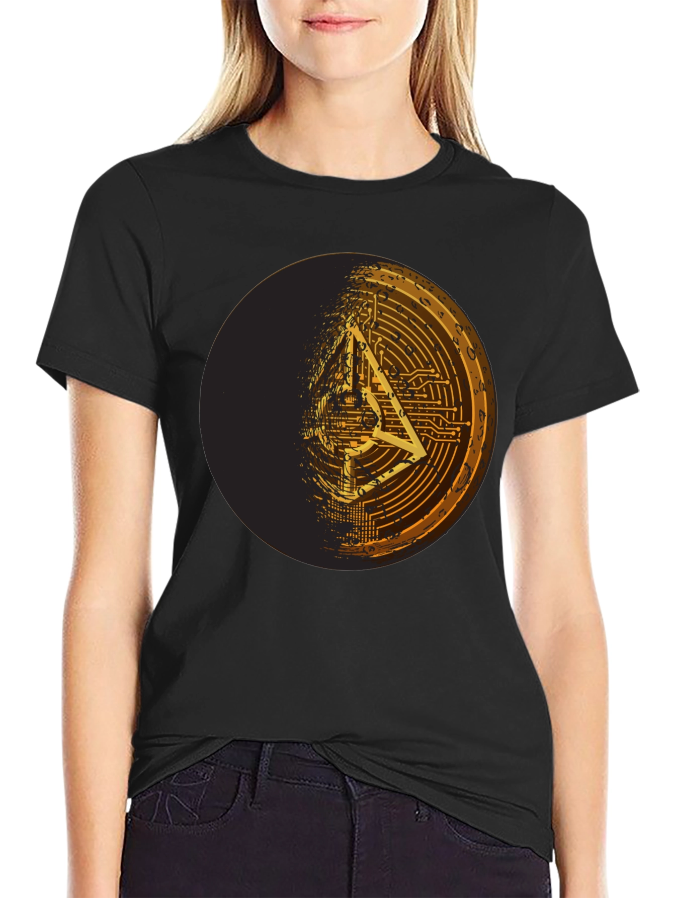 Geometric Circuit Design Black T-Shirt