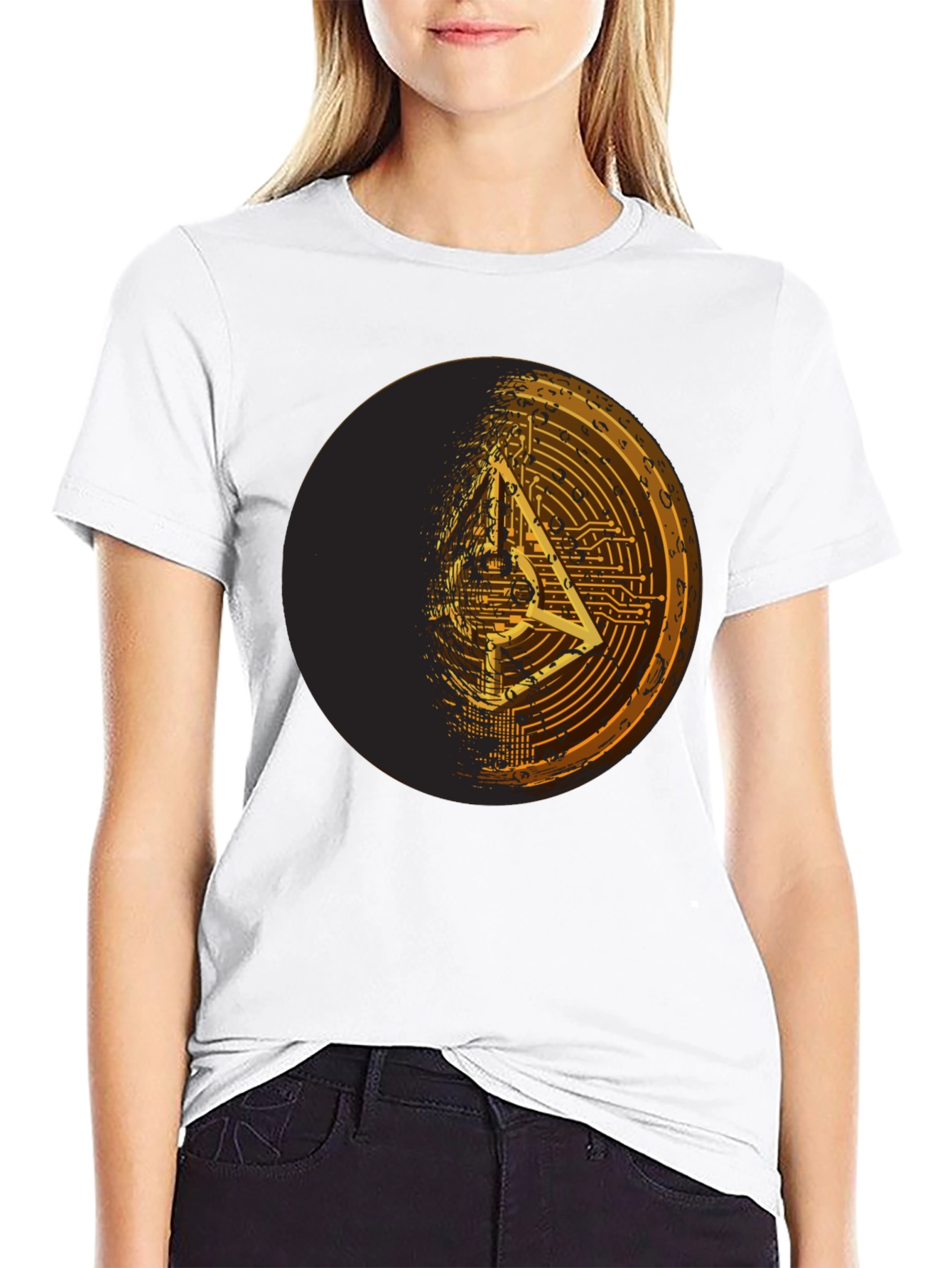 Geometric Circuit Design Black T-Shirt