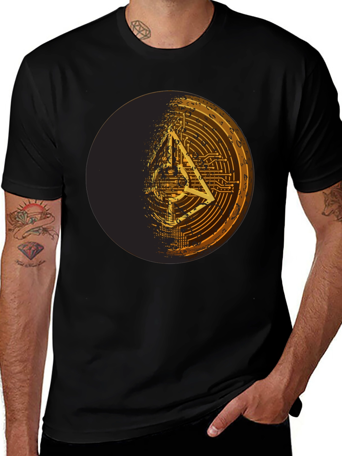 Geometric Circuit Design Black T-Shirt