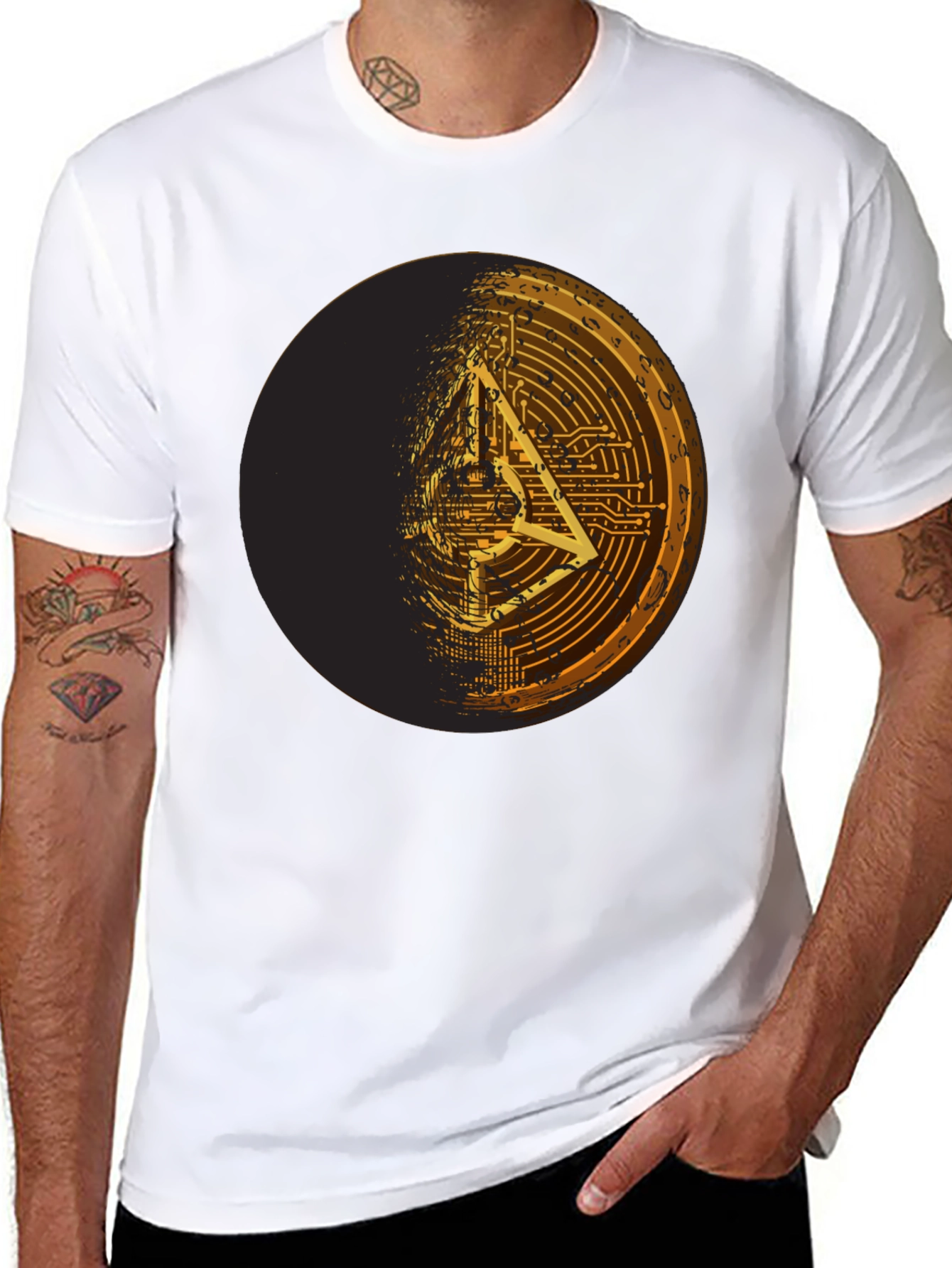 Geometric Circuit Design Black T-Shirt