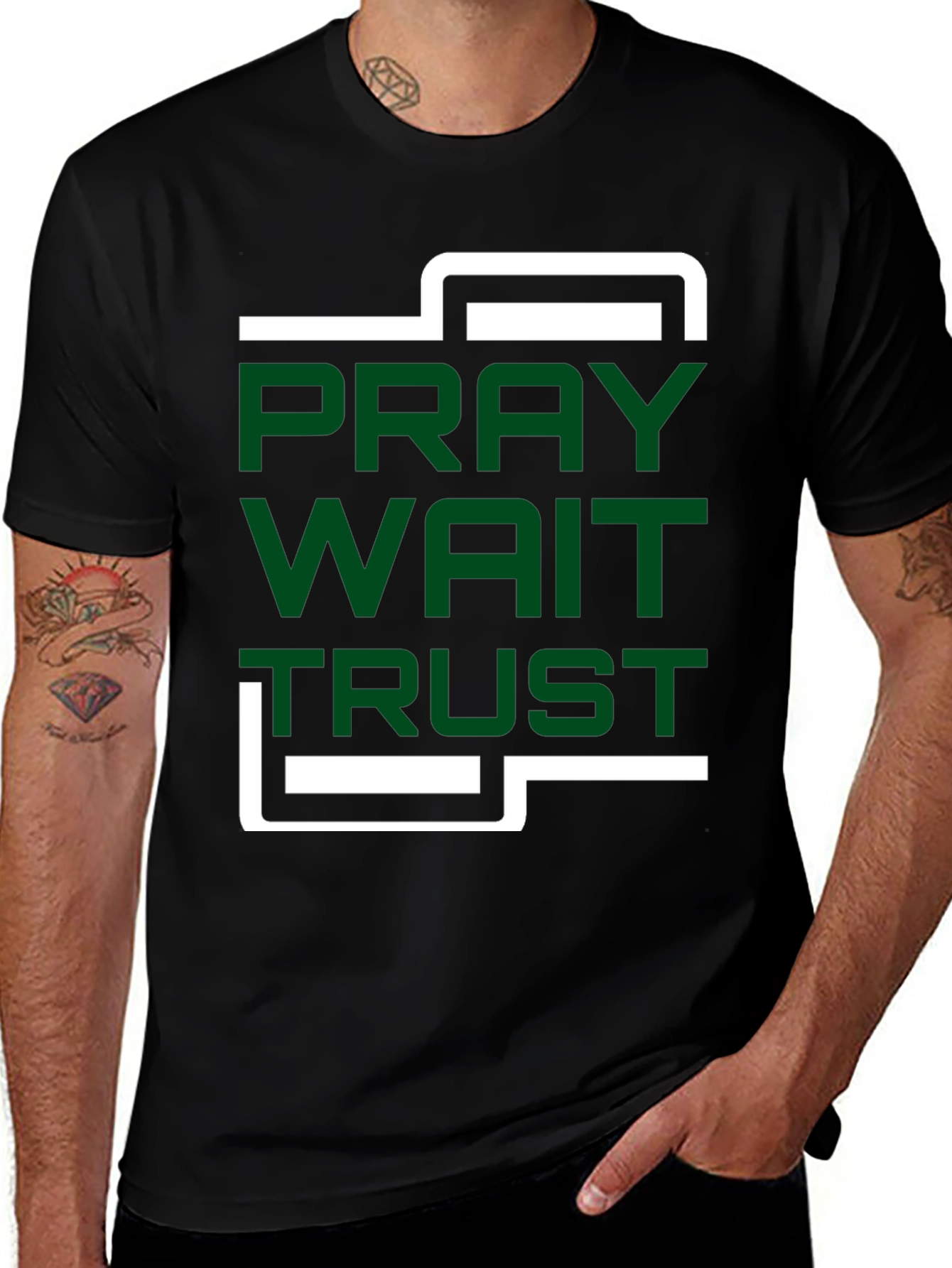 Pray Wait Trust Graphic T-Shirt - Modern Christian Apparel