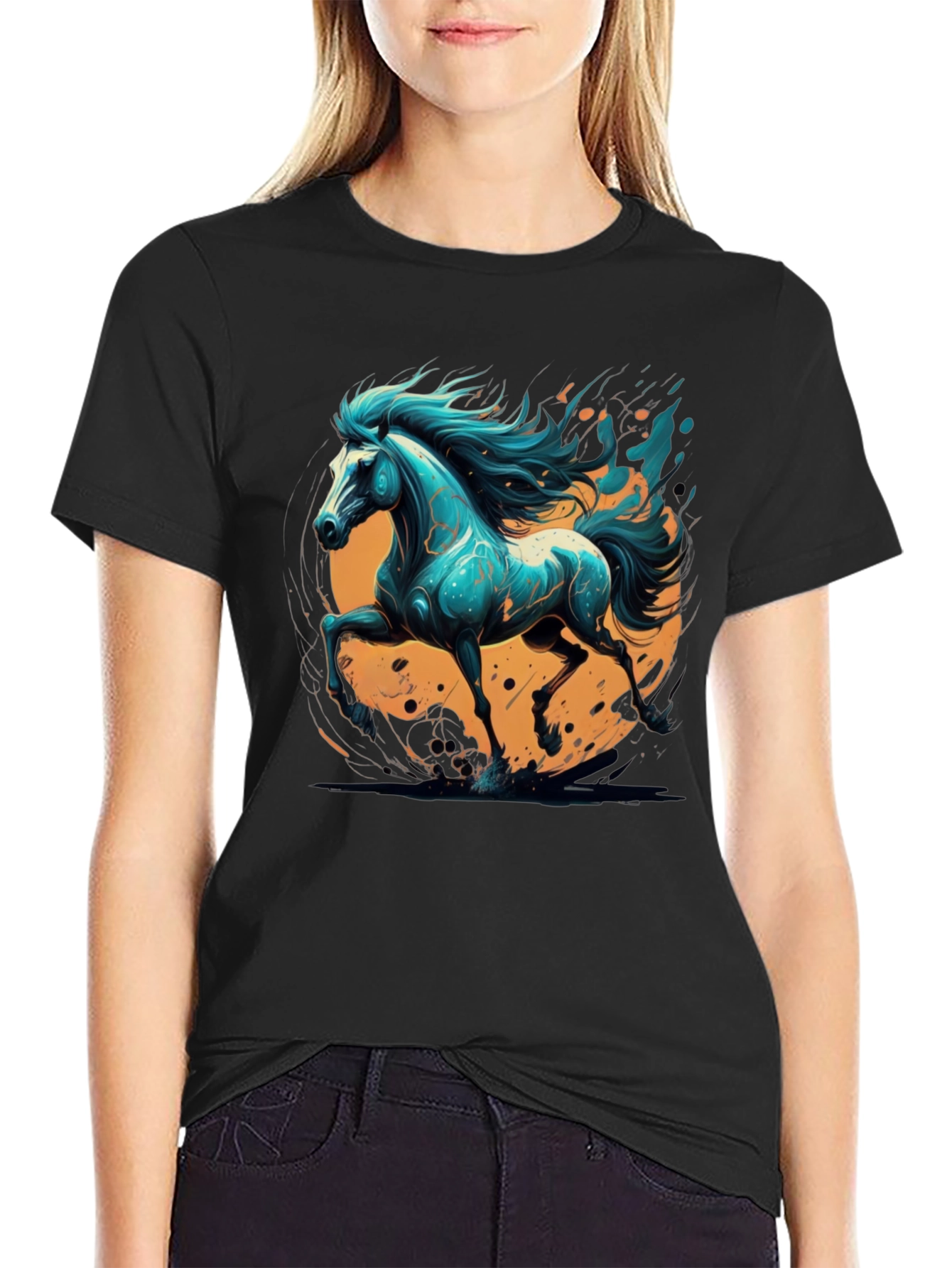 Bold Horse Graphic Tee - Black Cotton Blend