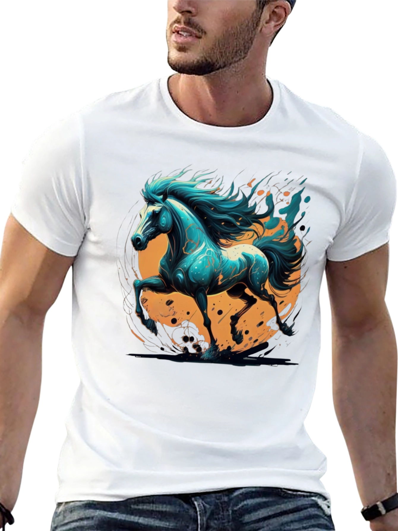 Bold Horse Graphic Tee - Black Cotton Blend