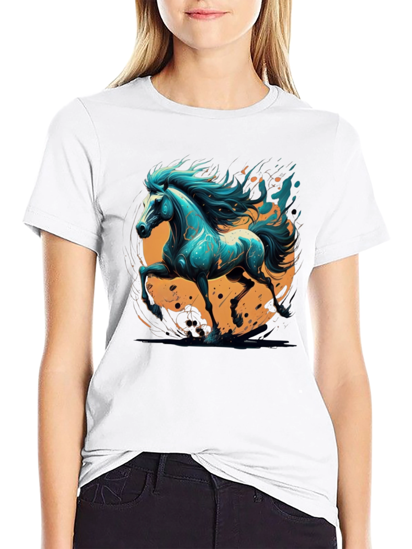 Bold Horse Graphic Tee - Black Cotton Blend