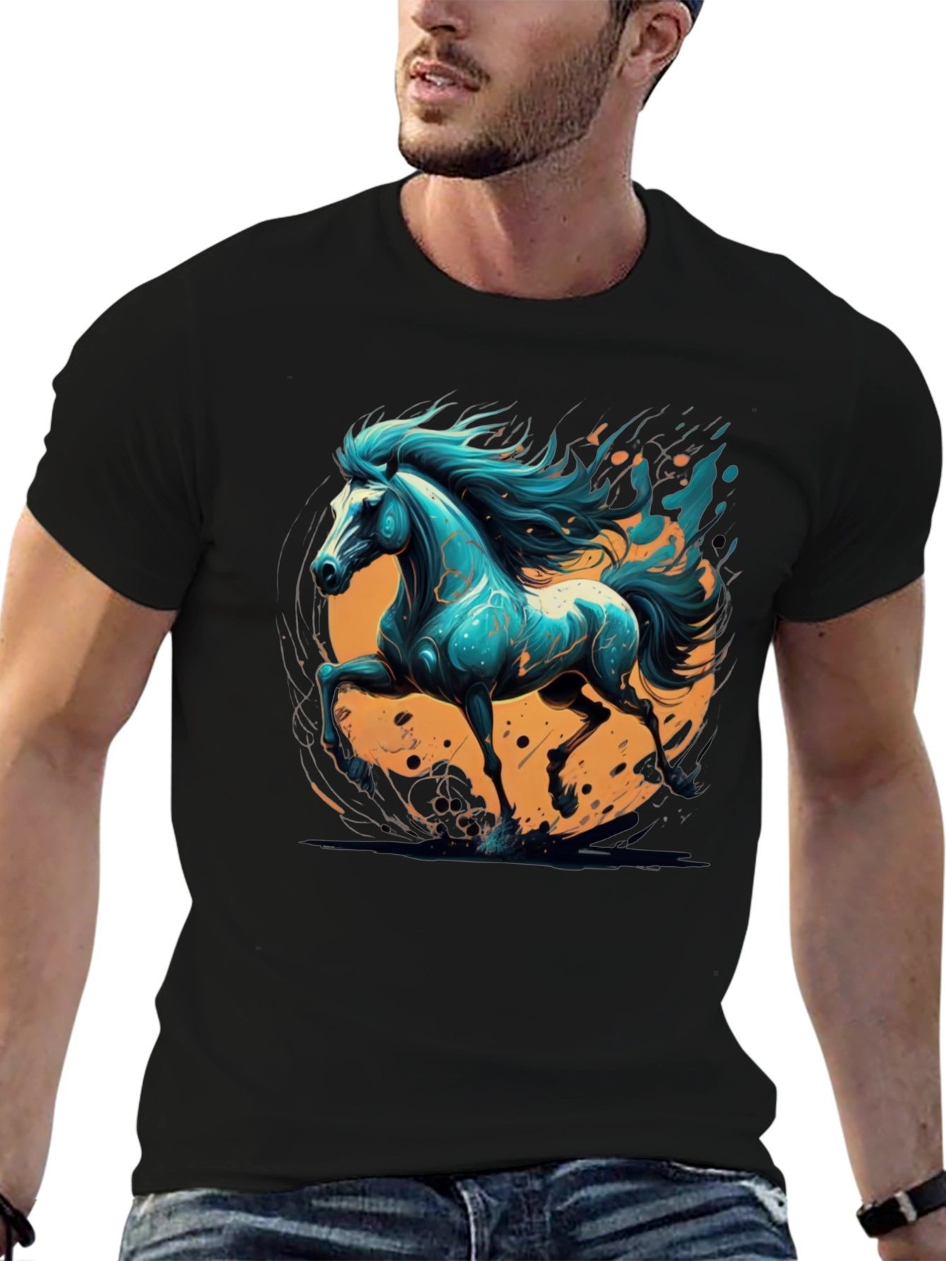 Bold Horse Graphic Tee - Black Cotton Blend