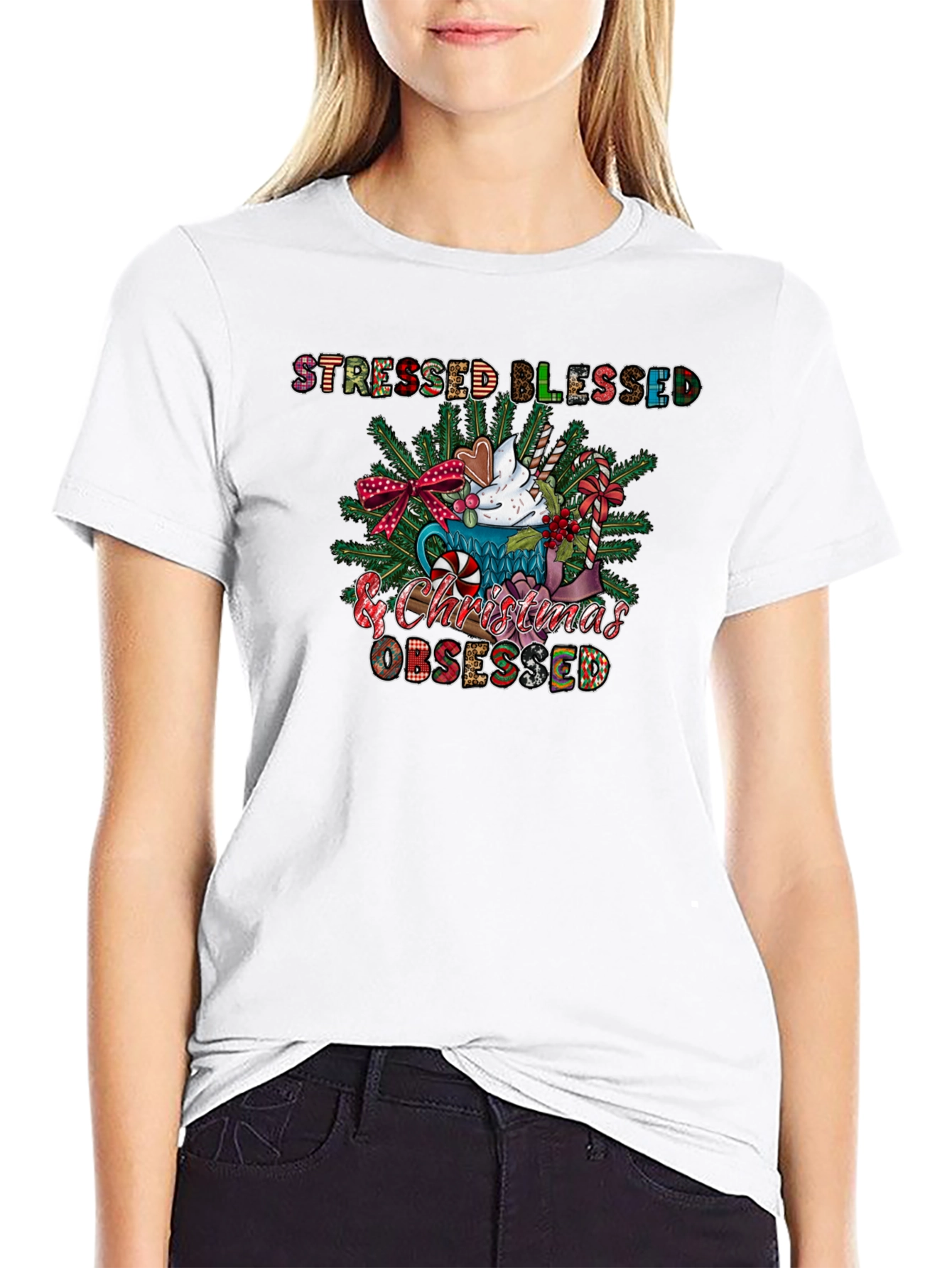 Stressed Blessed & Christmas Obsessed Tee