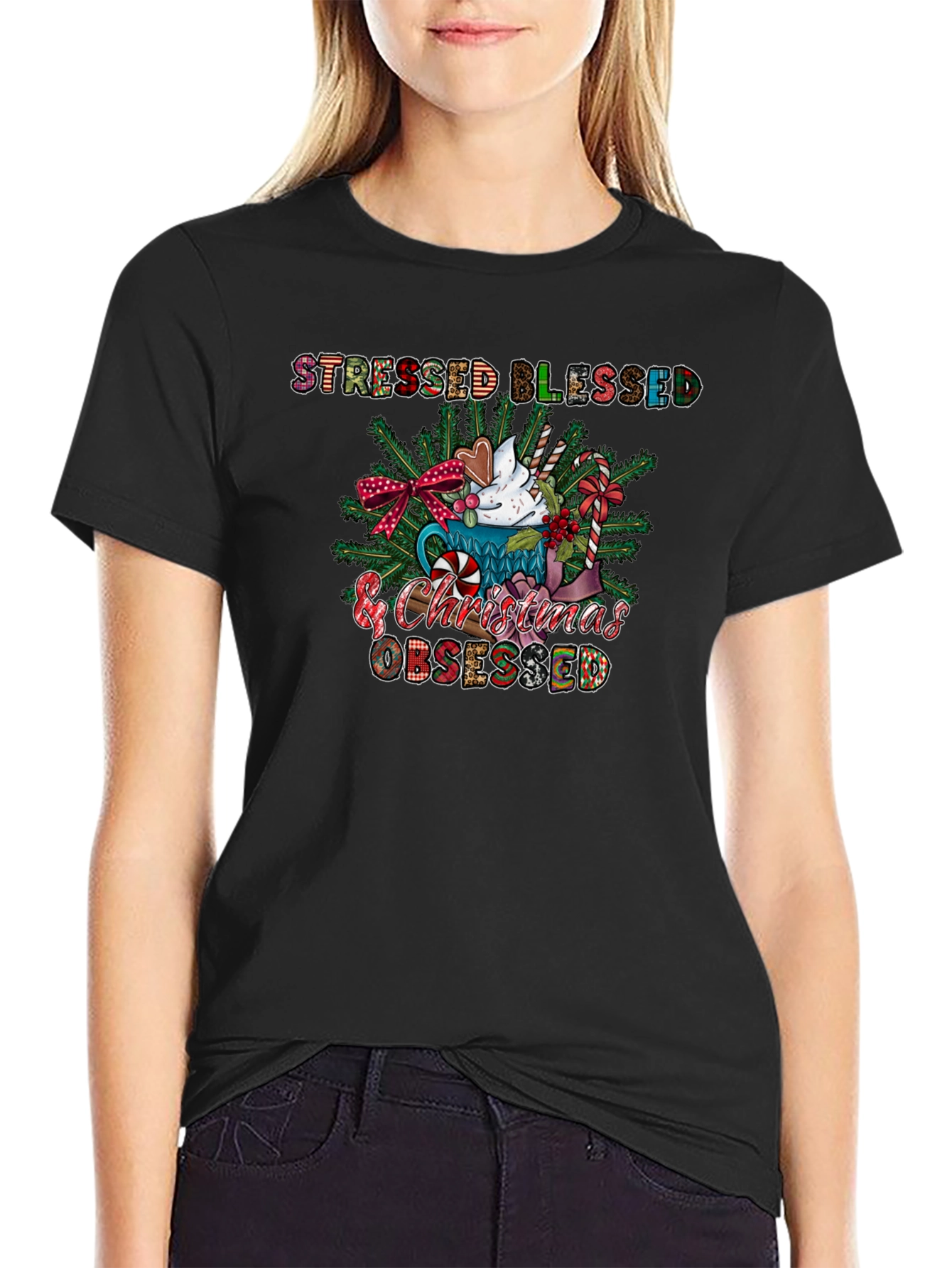 Stressed Blessed & Christmas Obsessed Tee