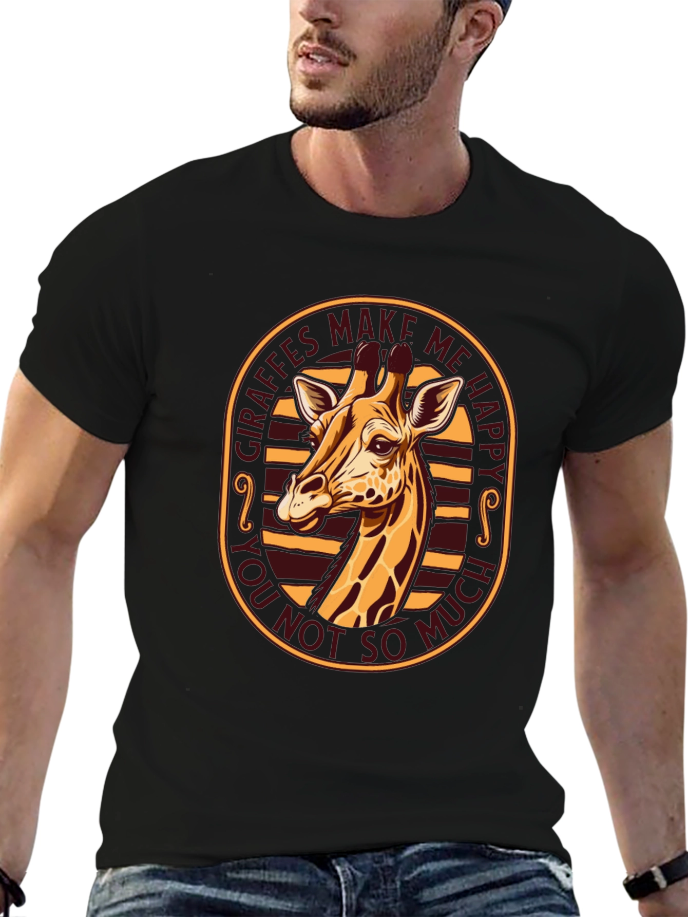 Giraffe Make Me Happy Graphic Tee - Black