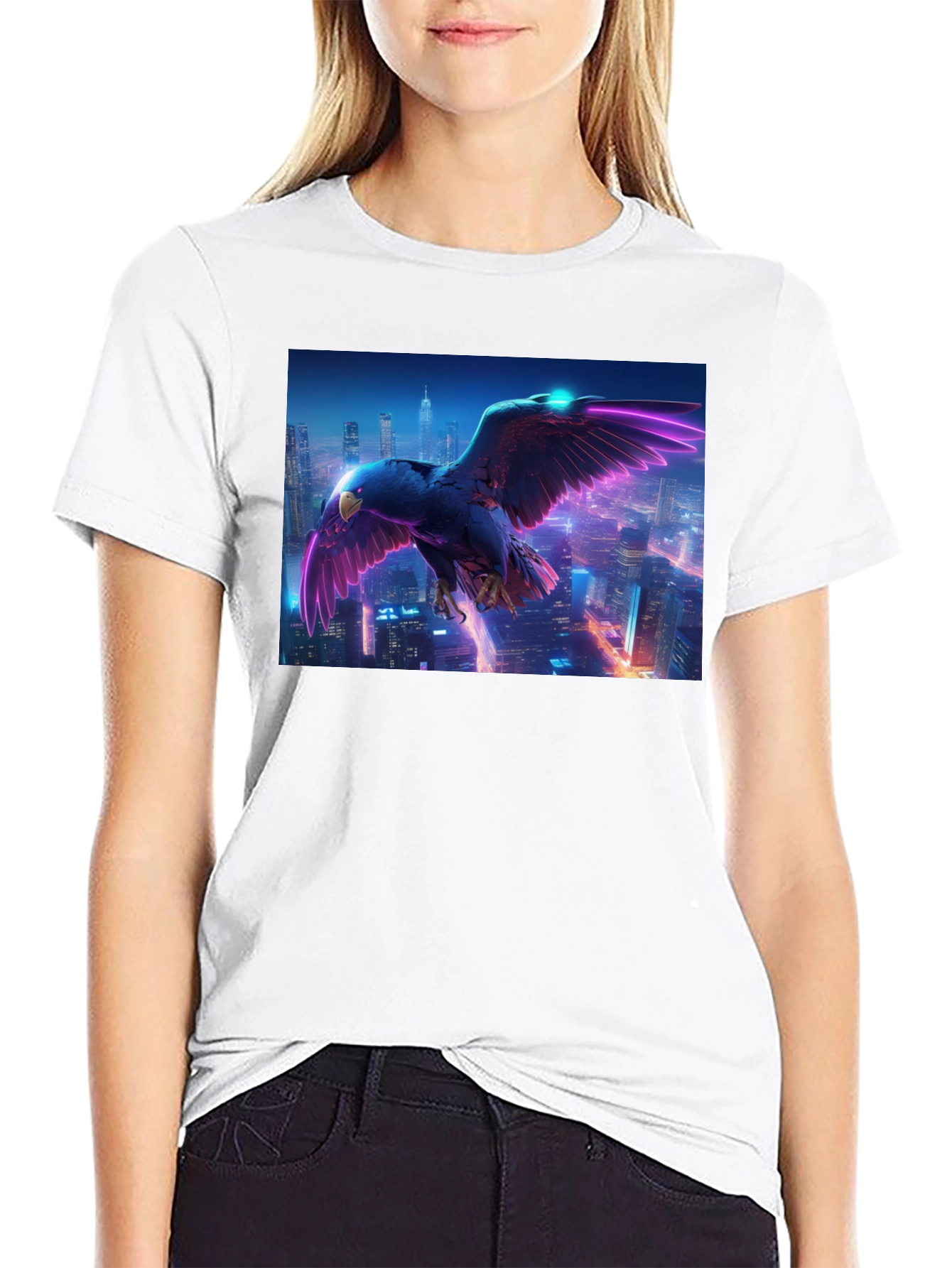 Cyberpunk Eagle Graphic Tee - Black