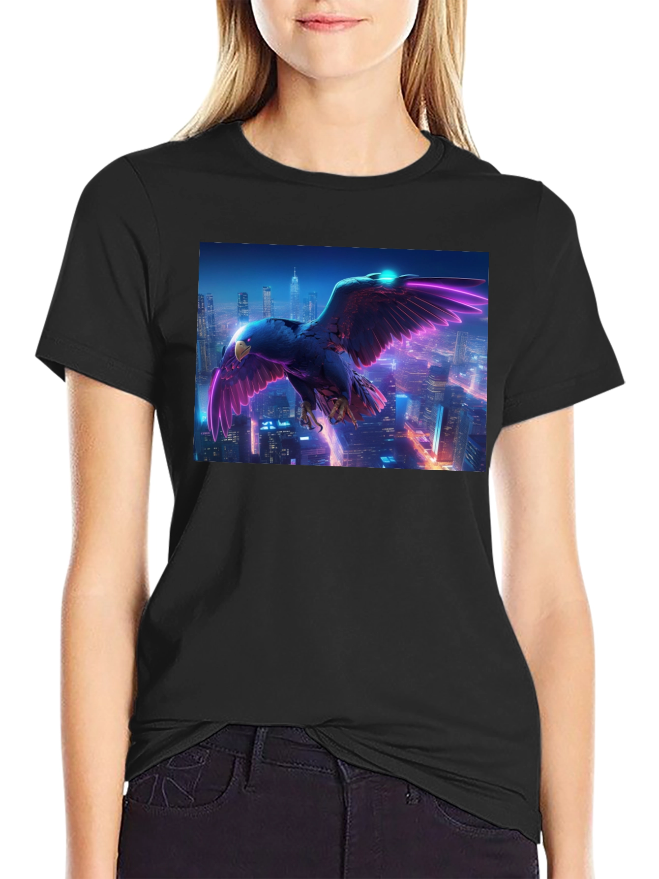 Cyberpunk Eagle Graphic Tee - Black