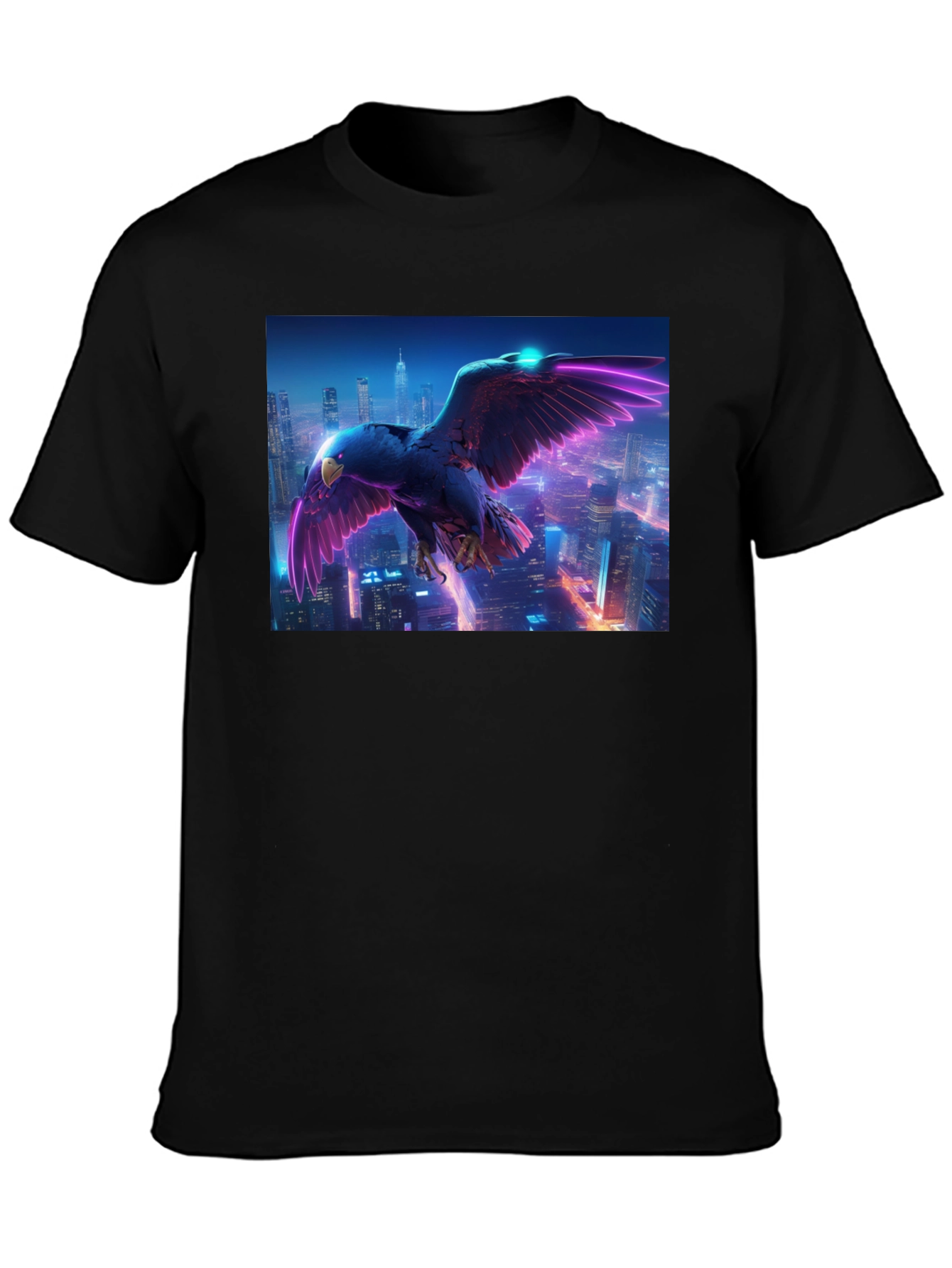 Cyberpunk Eagle Graphic Tee - Black