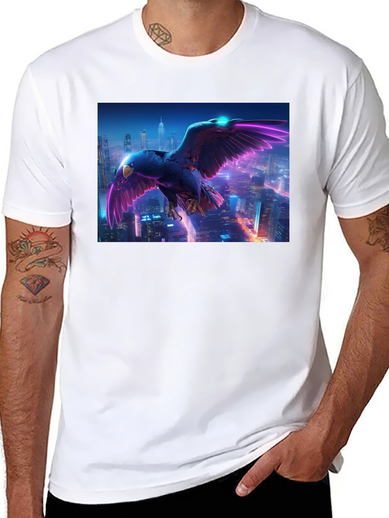 Cyberpunk Eagle Graphic Tee - Black