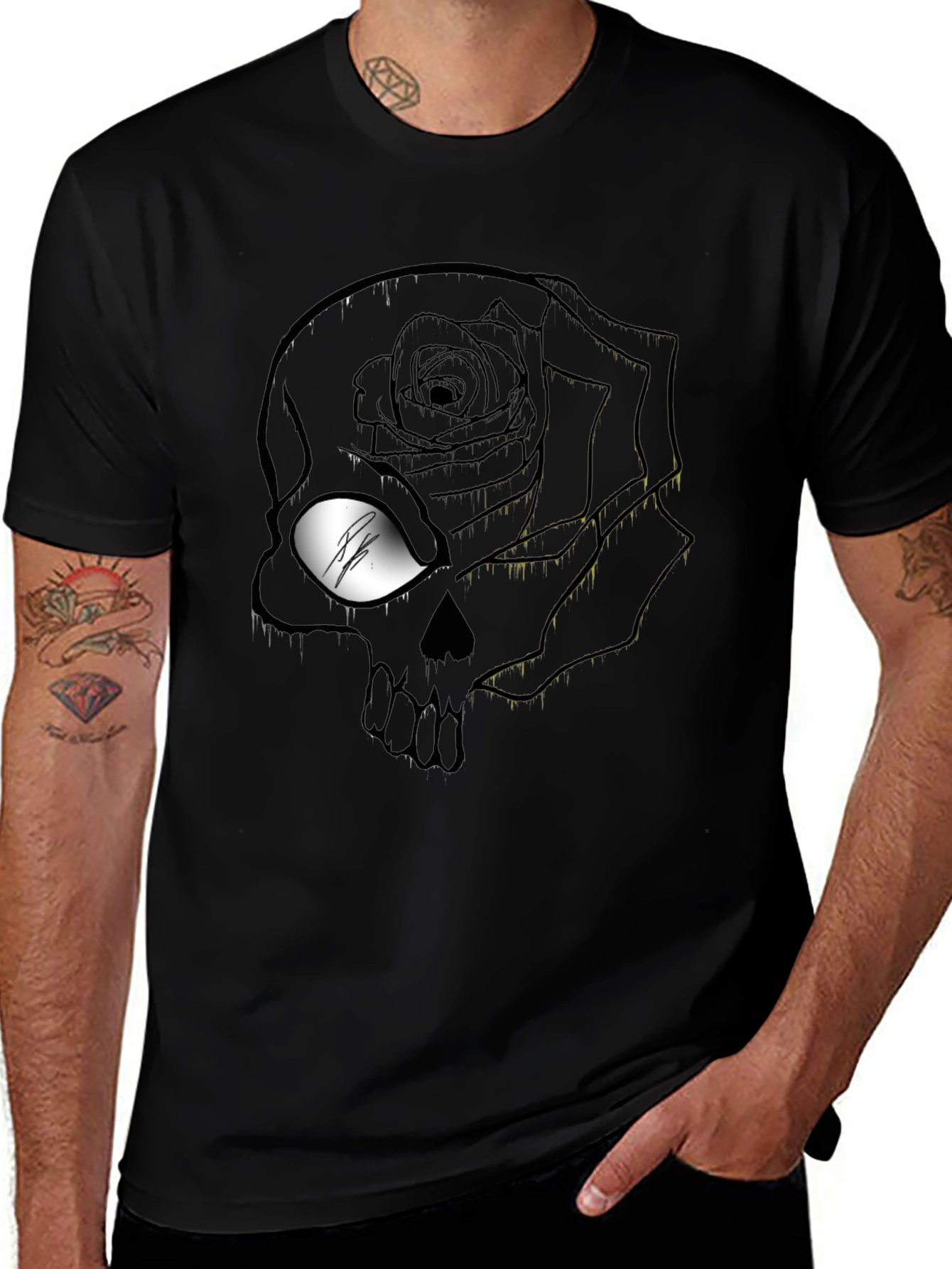Rose Skull Graphic T-Shirt - Mens Black Tee