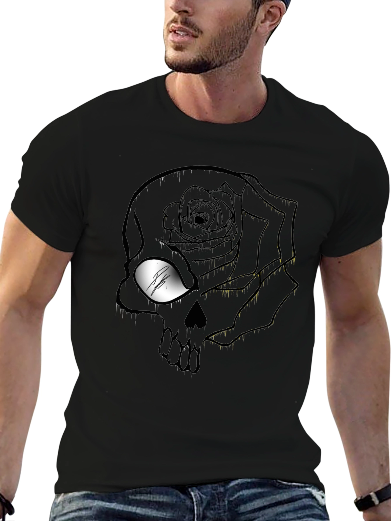 Rose Skull Graphic T-Shirt - Mens Black Tee