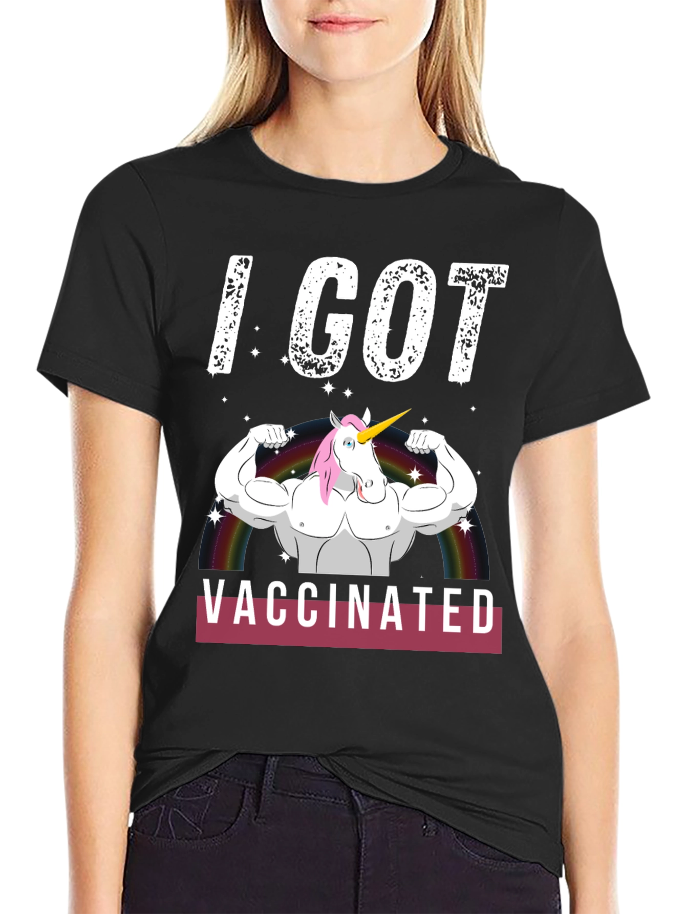 I Got Vaccinated Unicorn Muscle T-Shirt