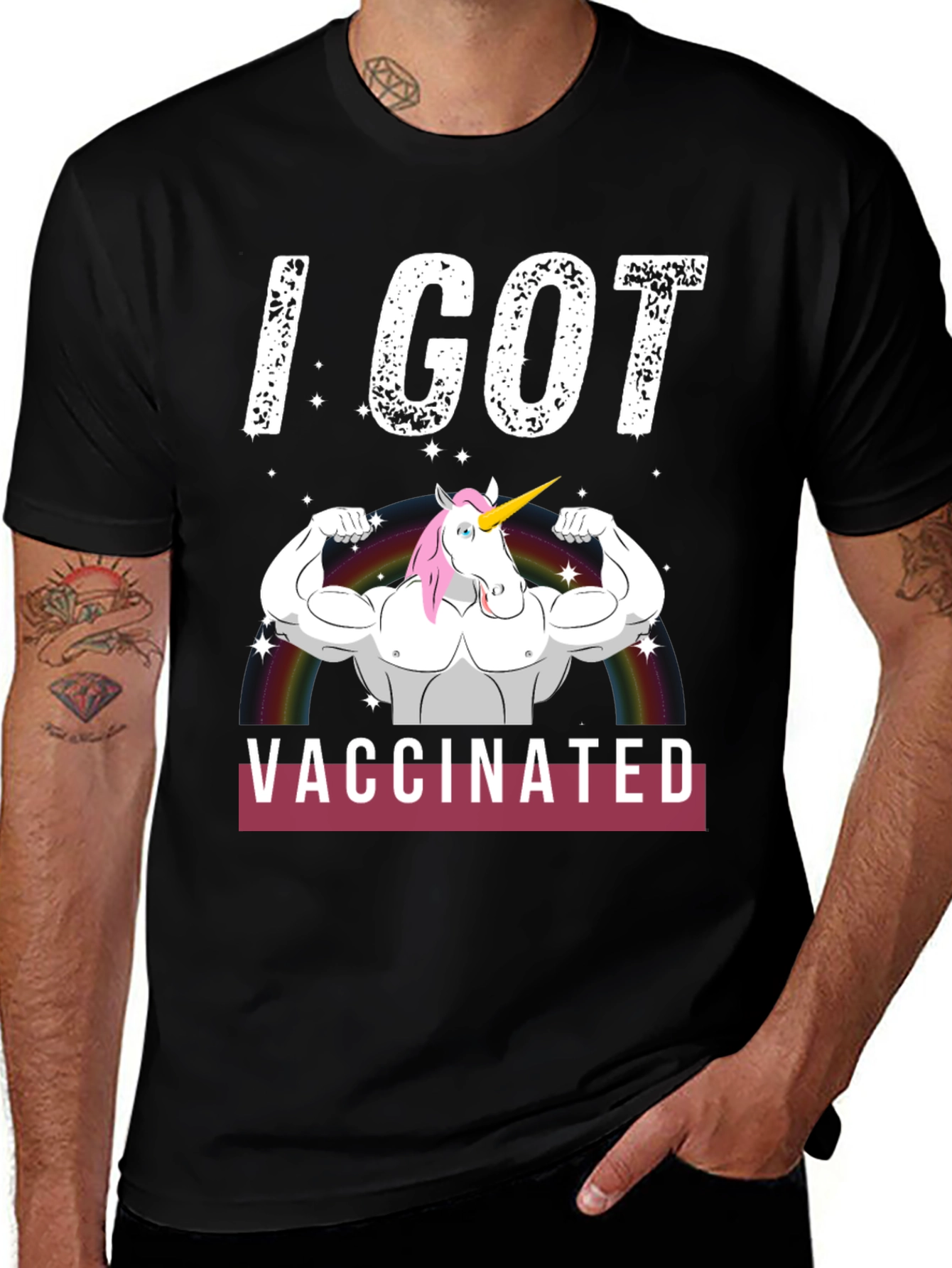 I Got Vaccinated Unicorn Muscle T-Shirt