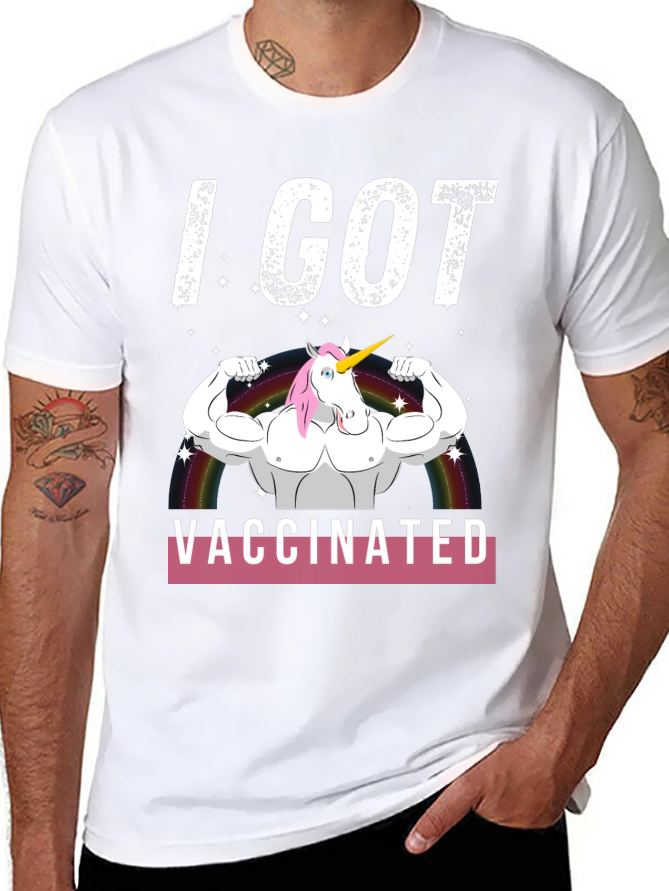 I Got Vaccinated Unicorn Muscle T-Shirt