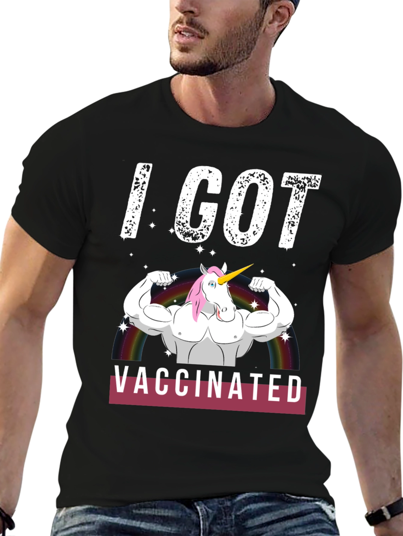 I Got Vaccinated Unicorn Muscle T-Shirt