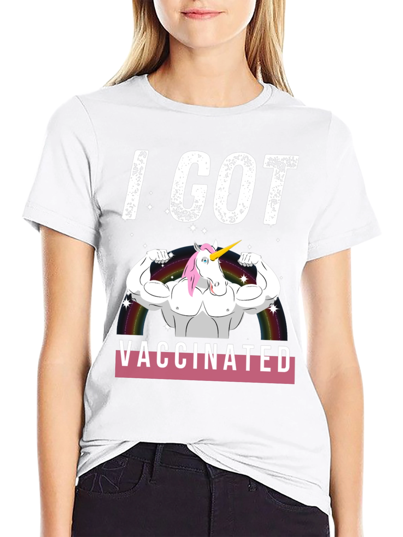 I Got Vaccinated Unicorn Muscle T-Shirt