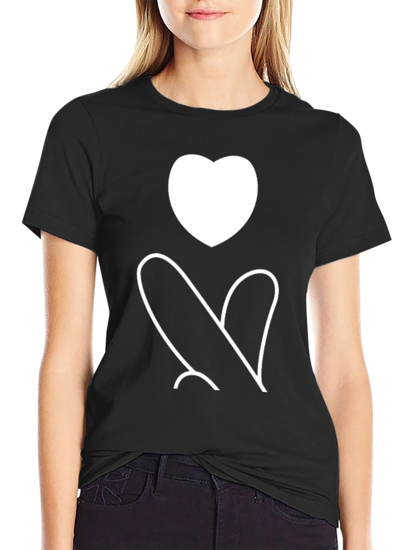 Heart Graphic Print Black Tee