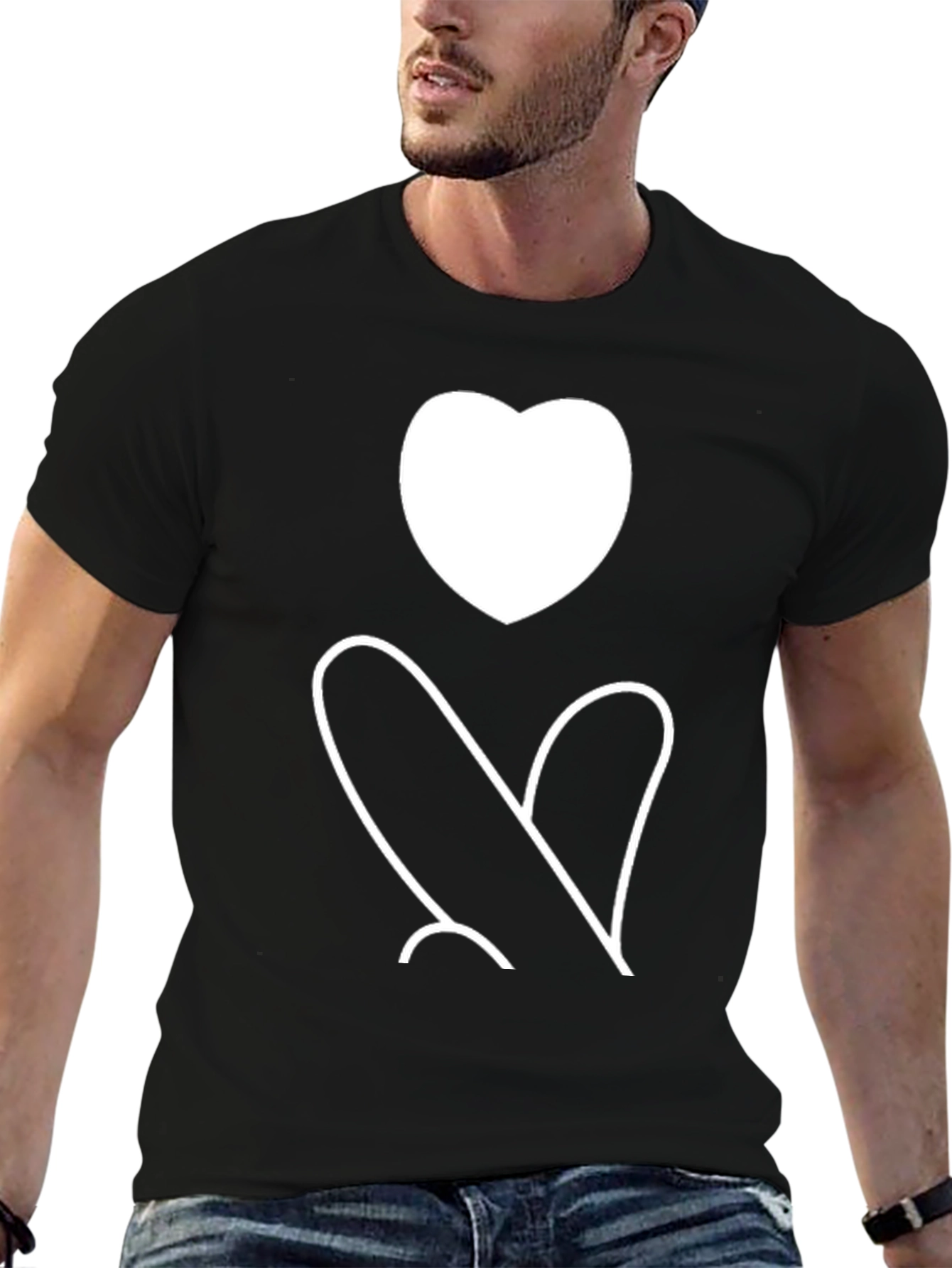 Heart Graphic Print Black Tee