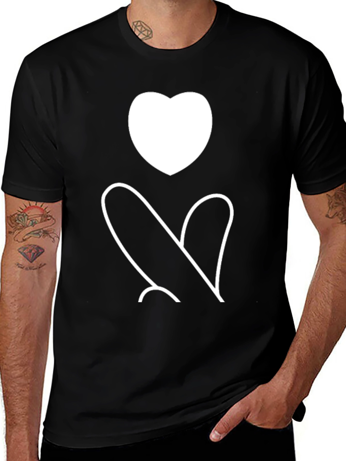 Heart Graphic Print Black Tee