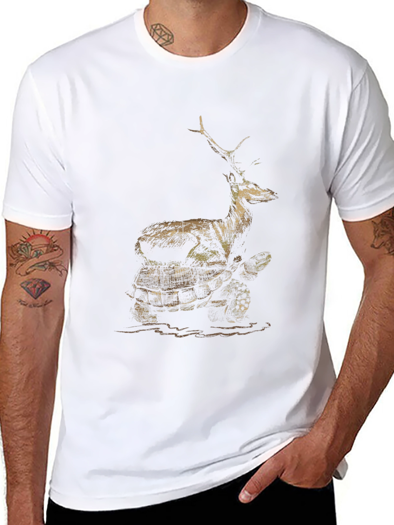 Deer Riding Turtle Graphic Tee - Black