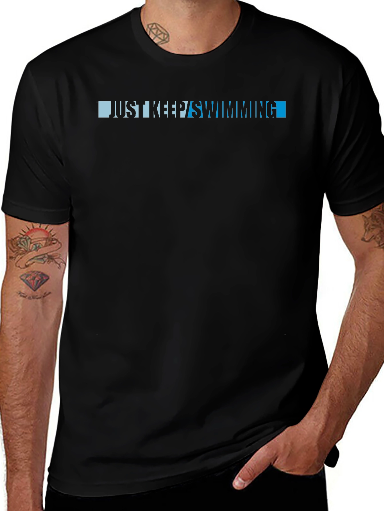 Just Keep Swimming Black Graphic Tee