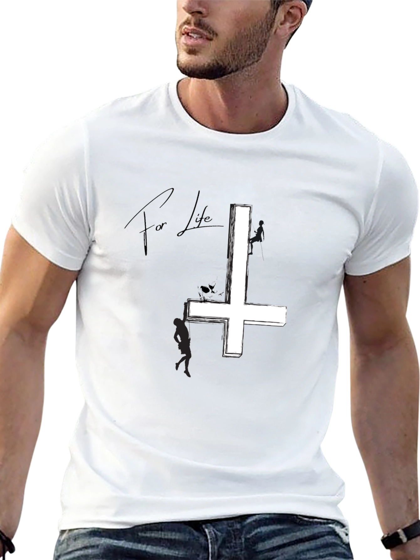 Inverted Cross Graphic Tee - Black Cotton