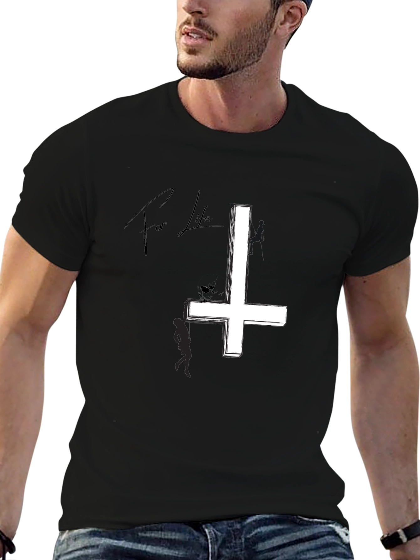Inverted Cross Graphic Tee - Black Cotton
