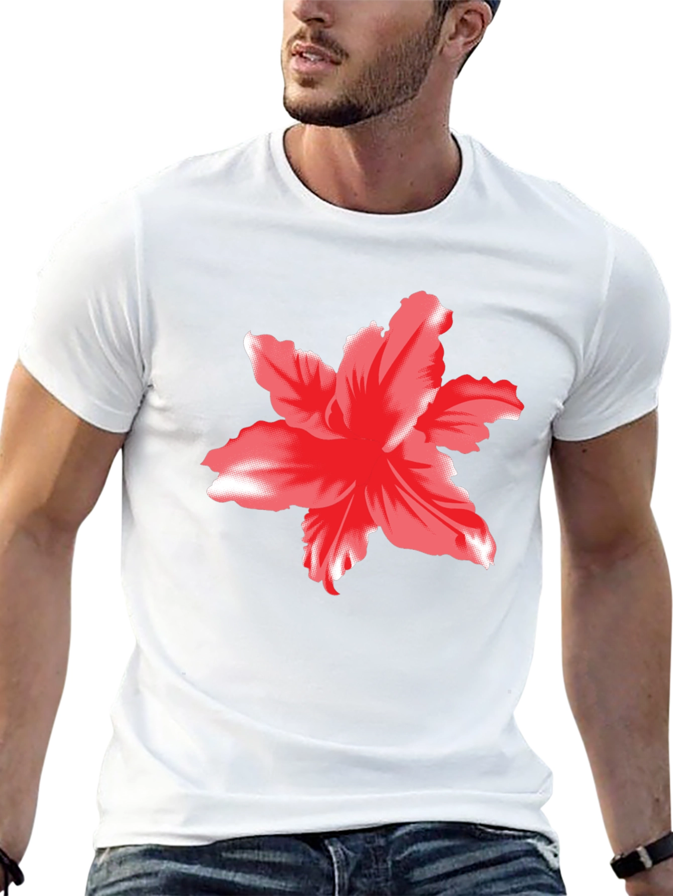 Bold Floral Graphic Tee - Black Cotton T-Shirt