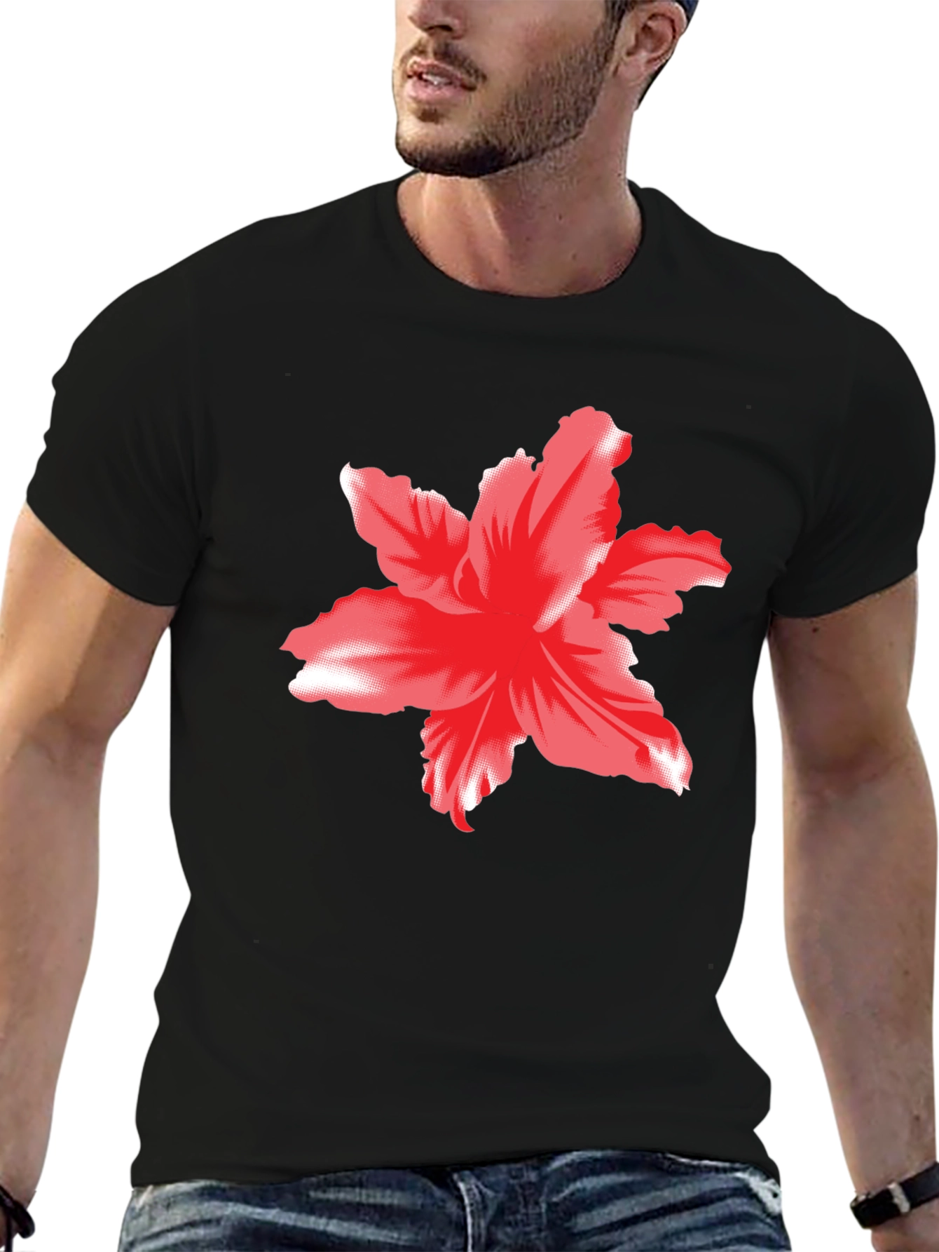 Bold Floral Graphic Tee - Black Cotton T-Shirt