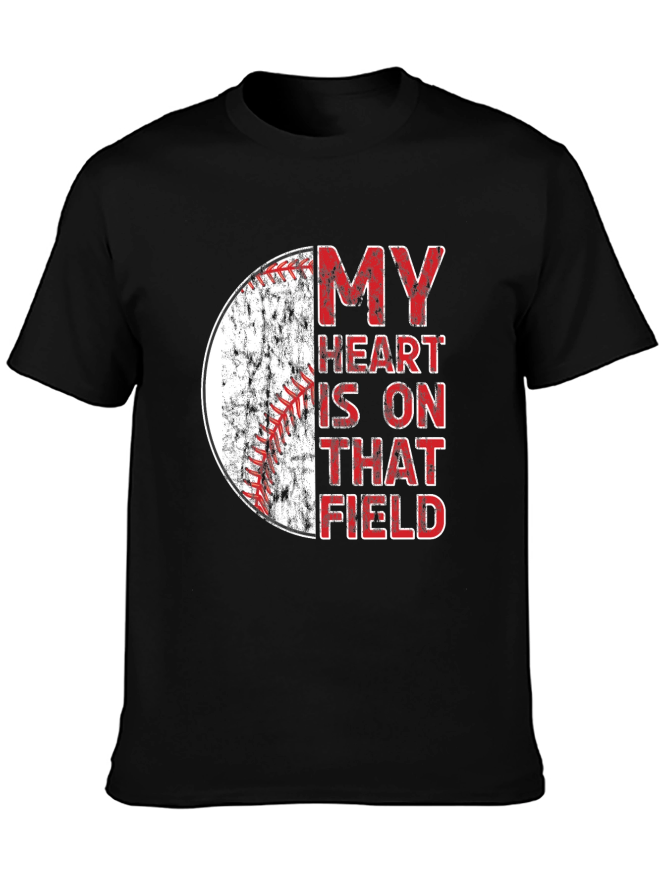 Baseball Heart Field Graphic Tee - Black Cotton