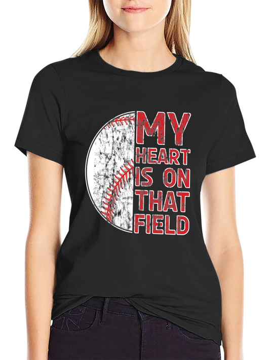 Baseball Heart Field Graphic Tee - Black Cotton