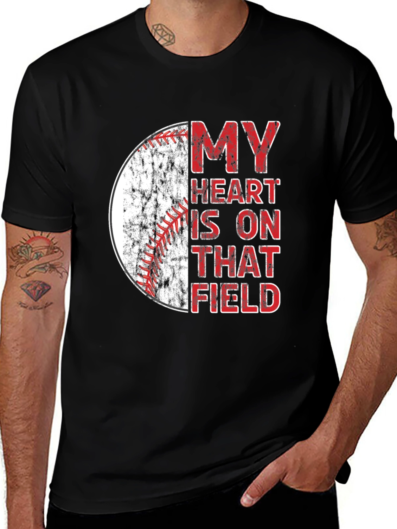 Baseball Heart Field Graphic Tee - Black Cotton