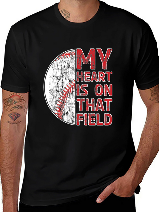 Baseball Heart Field Graphic Tee - Black Cotton